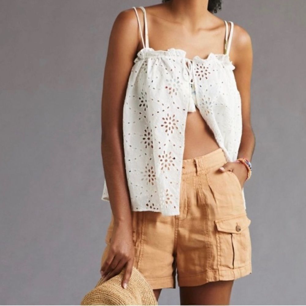 Anthropologie Maeve Tie-Front White Eyelet Top Sz-O/S NWT!